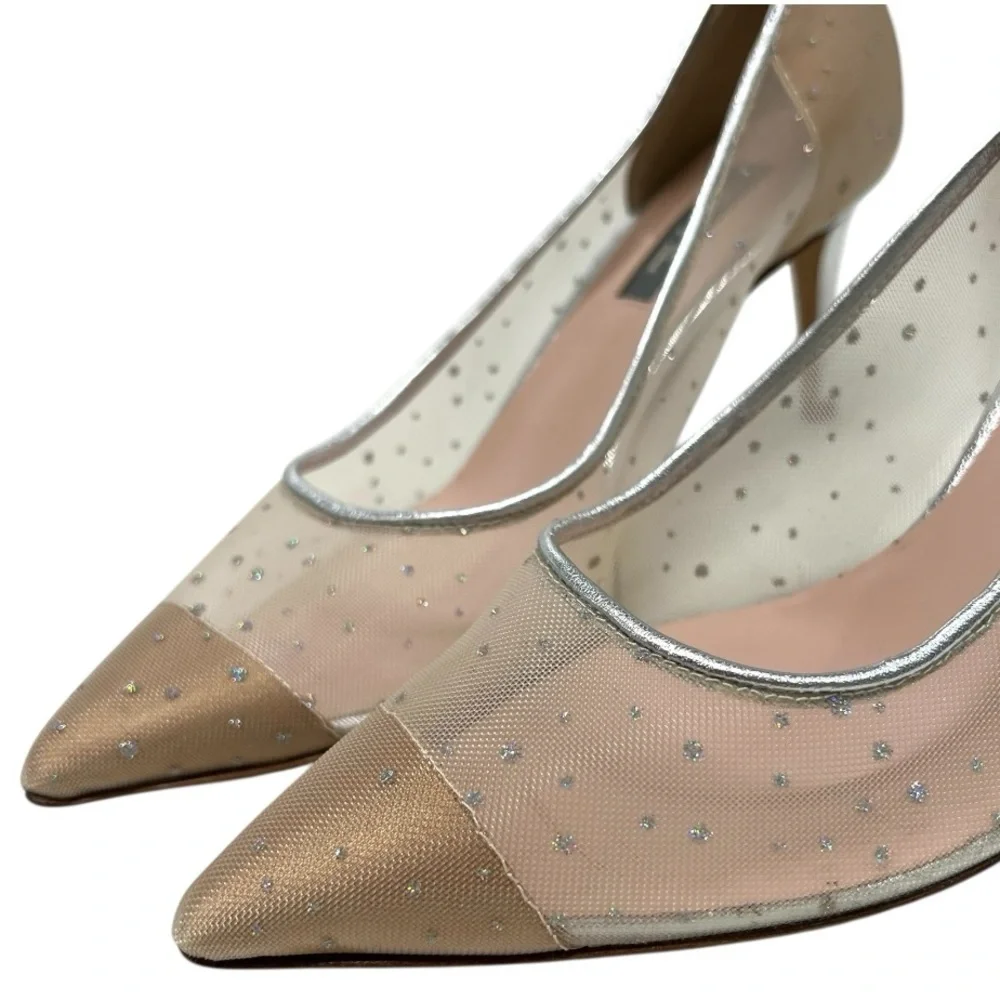 SJP Sarah Jessica Parker Glass 70mm Glitter Dot Mesh Stiletto Heels Women’s 36.5 - Picture 6 of 15
